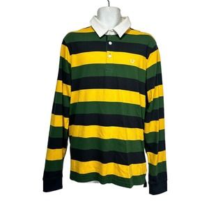 True Religion Green, Yellow, and Black Striped Long Sleeve Shirt